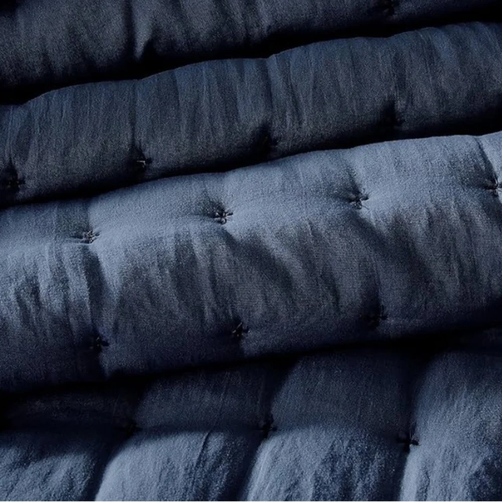 🆕 PB Style King Quilt Set Tufted Classic Navy Blue 3 piece Set